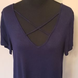 Navy Criss-Cross Neck Top